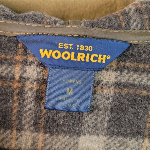 Vintage 90s Woolrich Womens Medium Hooded Fleece Coat Plaid Lined Brown Long New - Picture 5 of 11
